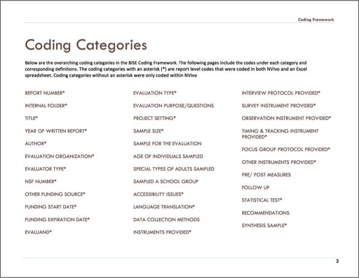 Categories from the BISE codebook.
