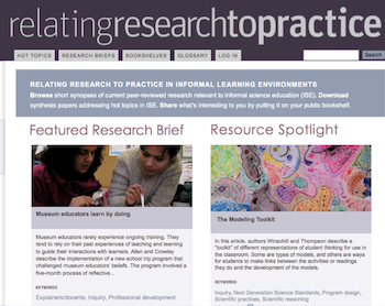 The Relating Research to Practice home page.