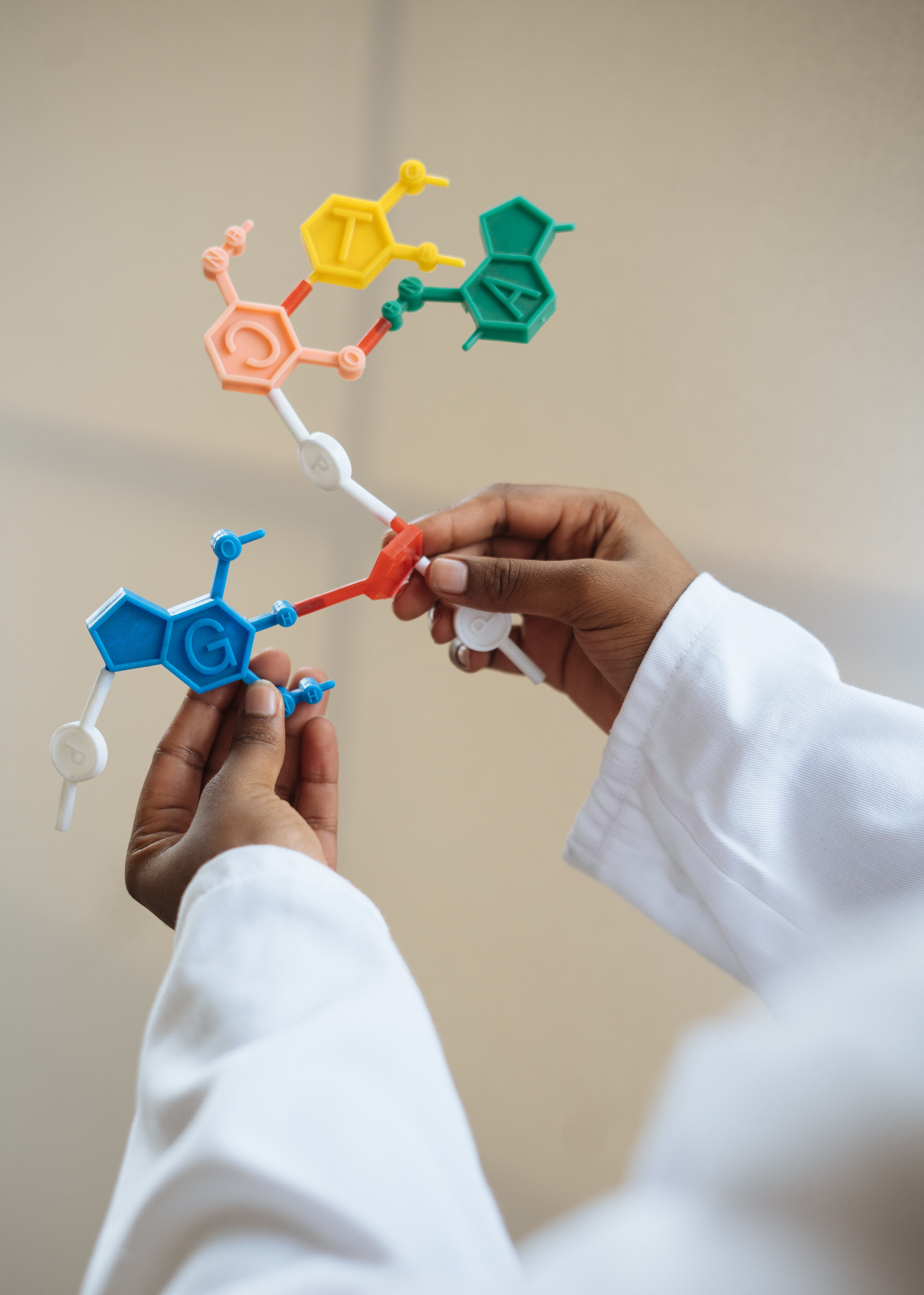two hands holding a chemistry model