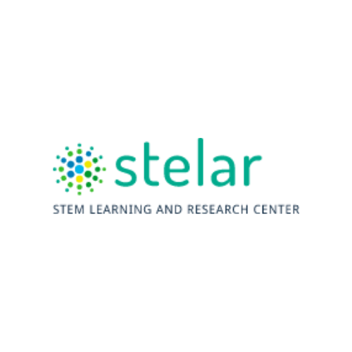 a burst of yellow, blue, and green dots with the green text "STELAR" to the right. Additional text reads "STEM Learning and Research Center" in black