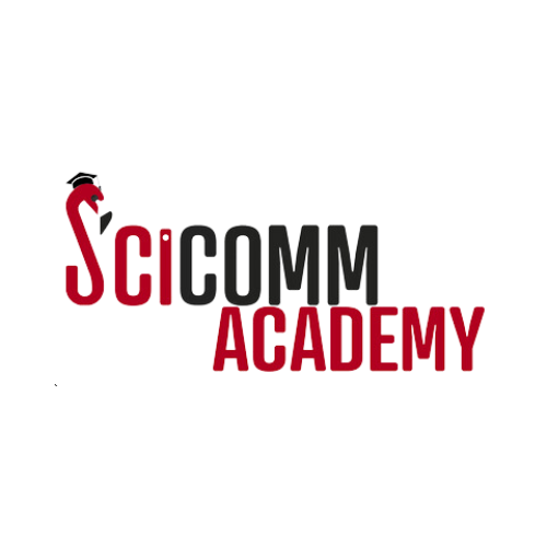the words "Scicomm Academy" in red and black