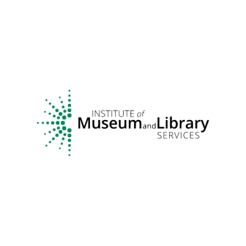 A burst of green dots to make a half star is to the left. Text to the right reads "Institute of Museum and Library Services" in black.