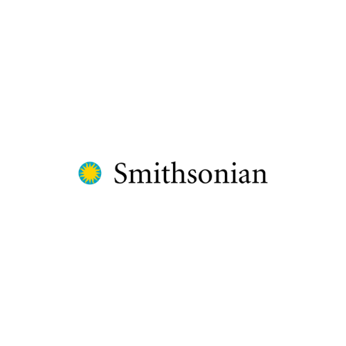 Image to the left is a light blue circle with a yellow sun in the center. Black text to the right reads "Smithsonian."