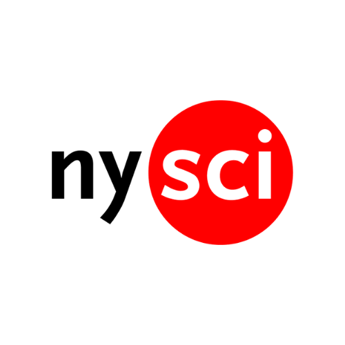 Image contains black text reading "NY" to the left and white text reading "SCI" to the right. The letters "SCI" are surrounded by a red circle.
