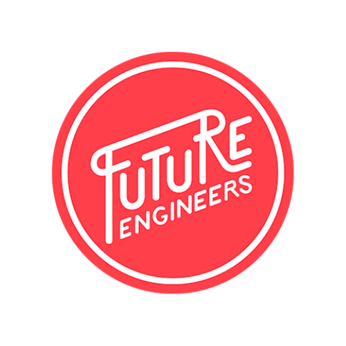 Image contains "Future Engineers" in white text inside of a red circle