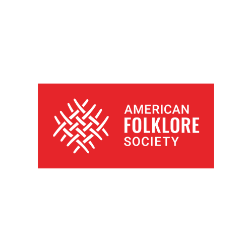 Image contains a red background with content inside all in white. Image inside and tot he left includes a series of lines crossing. Text to the right reads "American Folklore Society"