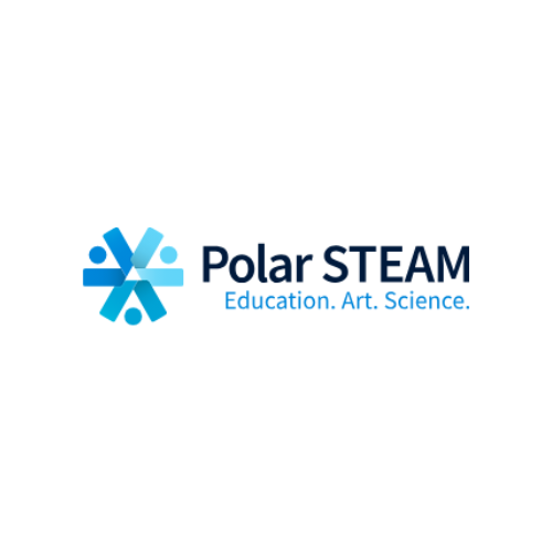 Image contains the images of the upper bodies and heads of three figures in various shades of blue to form a snowflake. Text to the right reads "Polar STEAM: Education. Art. Science."