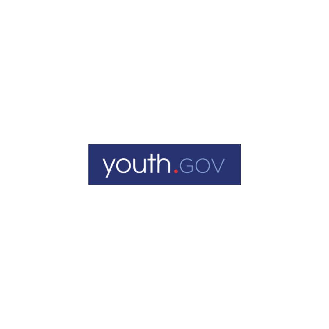 Youth.Gov logo. white text separated with red period.
