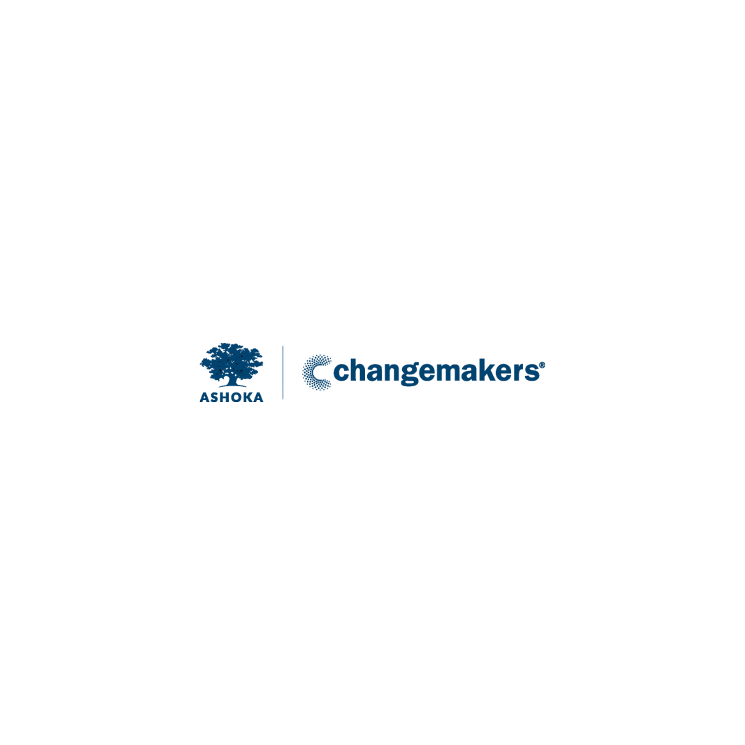 Logo with blue wording and blue image of a tree on the left of the word changemakers.