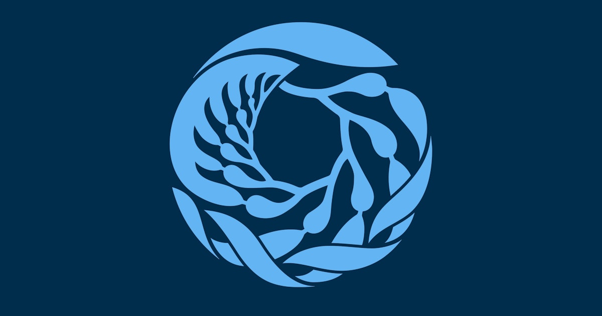 Monterey Bay Aquarium light blue icon overlayed dark blue background